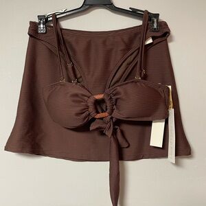 House of Harlow 1960 Brown Ribbed Bikini Top with Skirt Cover